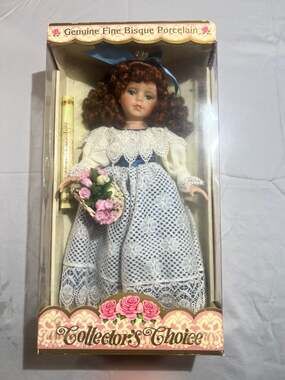 Collector's Choice Limited Edition Fine Bisque Porcelain Doll with Basket